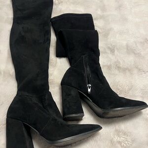 Steve Madden Black Suede Over-the-Knee Block Heel Boots